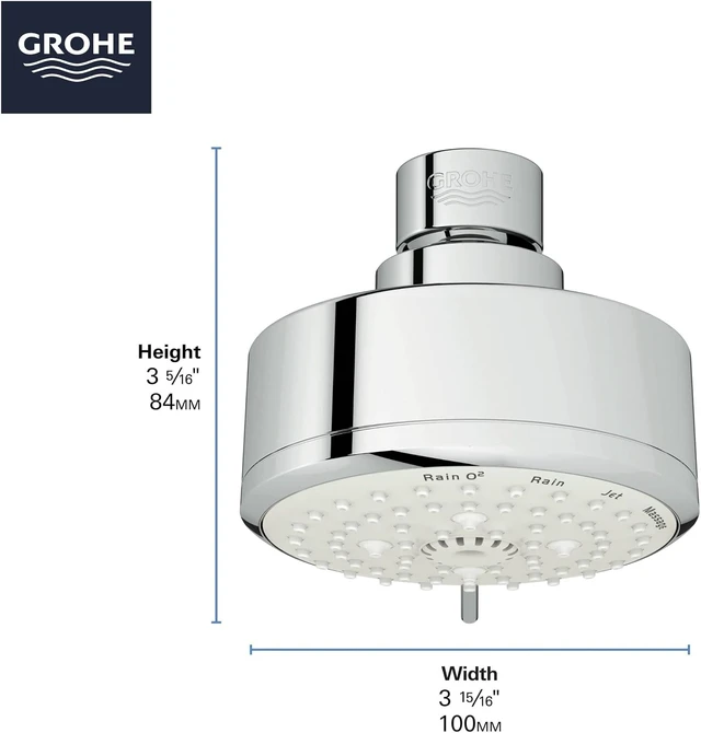 Alt view image 4 of 7 - GROHE 26043001 Tempesta Cosmopolitan Fixed 4-Setting Shower Head, Rain O2 Rain Massage Jet Settings, Starlight Chrome