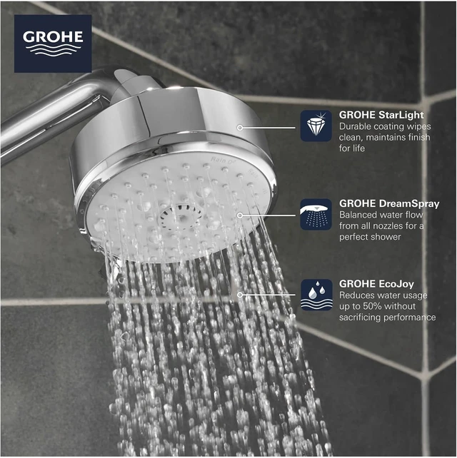 Alt view image 5 of 7 - GROHE 26043001 Tempesta Cosmopolitan Fixed 4-Setting Shower Head, Rain O2 Rain Massage Jet Settings, Starlight Chrome