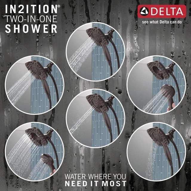 Alt view image 5 of 7 - Delta 4-Setting In2ition 2-in-1 Dual Shower Head with HandHeld Spray, Venetian Bronze Detachable Shower Head with Hose, Showerhead, 1.75 GPM Flow Rate, Venetian Bronze 58498-RB