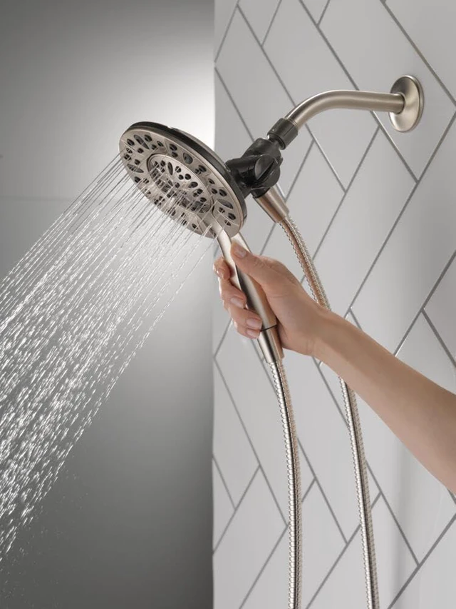 Alt view image 7 of 7 - Delta 4-Setting In2ition 2-in-1 Dual Shower Head with Handheld Spray, Brushed Nickel Detachable Shower Head with Hose, 2.5 GPM Flow Rate, Spotshield Nickel 75490SN