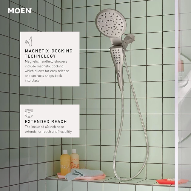 Alt view image 5 of 7 - Moen 220C2EPBL Verso Magnetix Rain Shower & Handshower Combo, Black