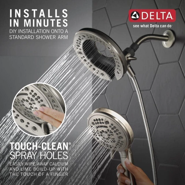 Alt view image 6 of 7 - Delta Faucet 7-Setting In2ition Dual Shower Head with Handheld Spray, Brushed Nickel Shower Head with Hose, Showerheads & Handheld Showers, Handheld Shower Heads, Satin Nickel 75687DSN