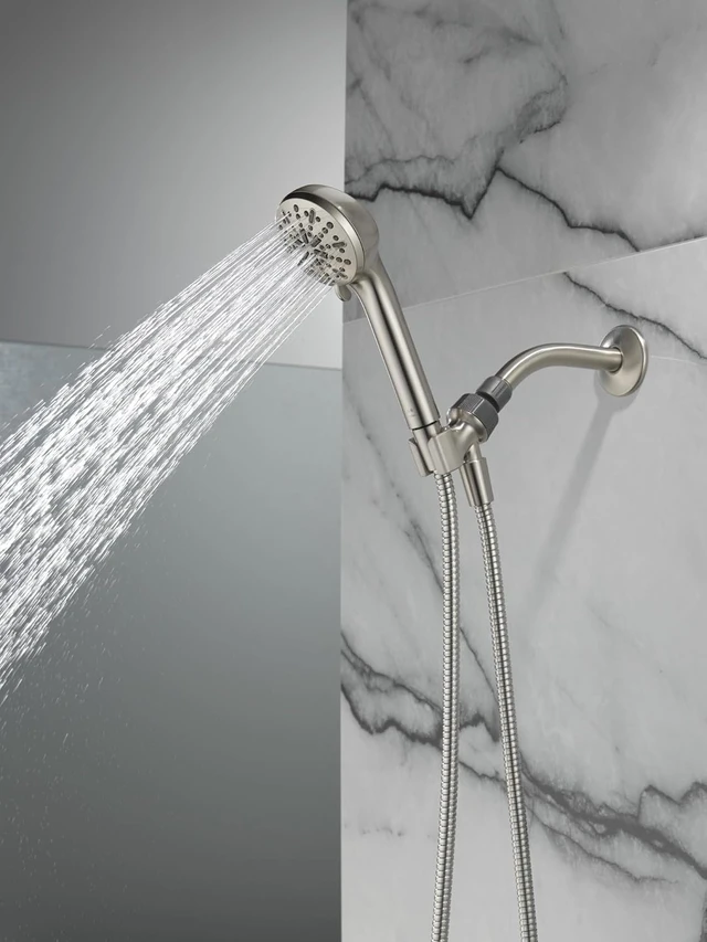 Alt view image 2 of 6 - Delta Faucet 4-Spray Handheld Shower Head, Brushed Nickel Shower Head with Hose, Showerheads & Handheld Showers, Handheld Shower Heads, Detachable Shower Head 2.5 GPM, Brushed Nickel 75413DSN