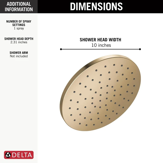 Alt view image 4 of 7 - Delta Brushed Gold Rain Shower Head, 10 Inch Metal Large Shower Head Rainfall, Overhead Rain Showerhead, 2.5 GPM Flow Rate, Lumicoat Champagne Bronze 52162-CZ-PR25
