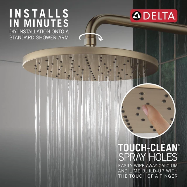 Alt view image 5 of 7 - Delta Brushed Gold Rain Shower Head, 10 Inch Metal Large Shower Head Rainfall, Overhead Rain Showerhead, 2.5 GPM Flow Rate, Lumicoat Champagne Bronze 52162-CZ-PR25