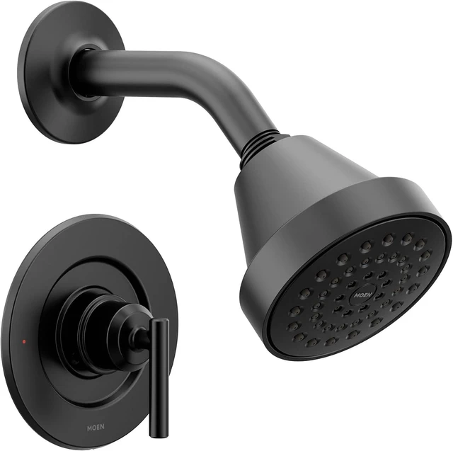 Main image of Moen Gibson Matte Black Eco-Performance Modern Shower Trim Featuring Bathroom Showerhead and Lever Handle, Posi-Temp Valve Required, T2902EPBL