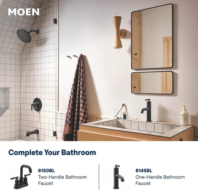 Alt view image 6 of 7 - Moen Gibson Matte Black Eco-Performance Modern Shower Trim Featuring Bathroom Showerhead and Lever Handle, Posi-Temp Valve Required, T2902EPBL