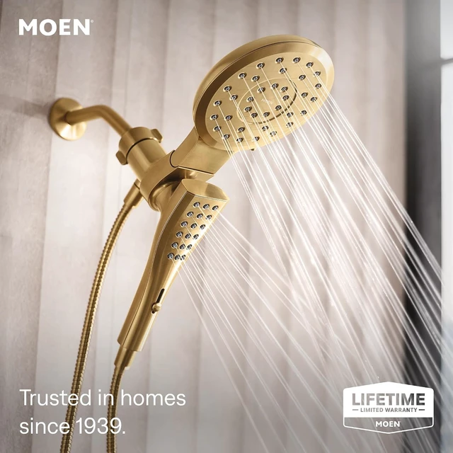 Alt view image 2 of 7 - Moen Verso Brushed Gold Eight-Function Eco Performance 7" Wide Spray Shower Head and Detachable Handshower Combo with 72" Hose, 220C3EPBG