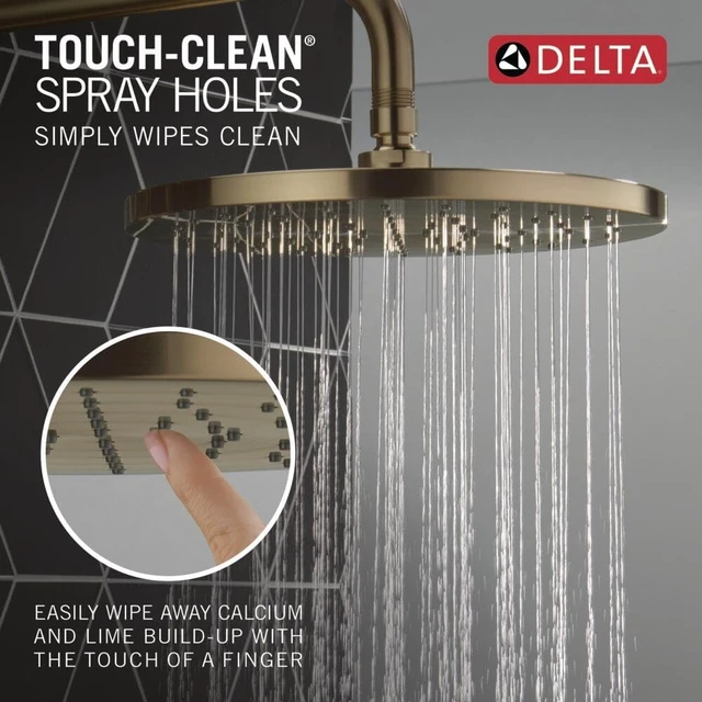 Alt view image 6 of 7 - Delta Modern 14 Series Round Rain Shower Faucet Set, Brushed Gold Shower Head and Handle Set, Valve Trim Kit, Champagne Bronze T14269-CZ-PP (Valve Not Included)