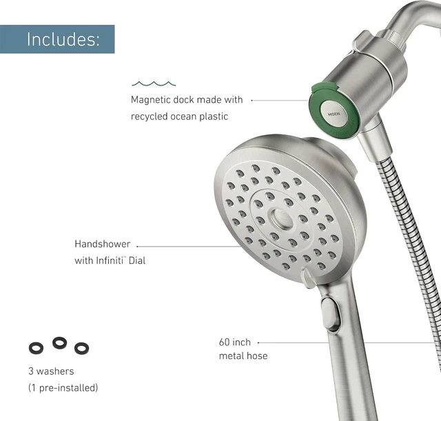 Alt view image 5 of 7 - Moen Verso Handshower, Detachable Round Shower Head with Magnetix Docking System, 60" Hose, Spot Resist Brushed Nickel, 220H2SRN