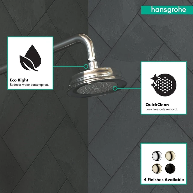 Alt view image 3 of 3 - hansgrohe Croma 100 Classic 5-inch Showerhead Low Flow Classic 3-Spray Full, Pulsating Massage, Intense Turbo Water Saving with QuickClean in Chrome, 04751000