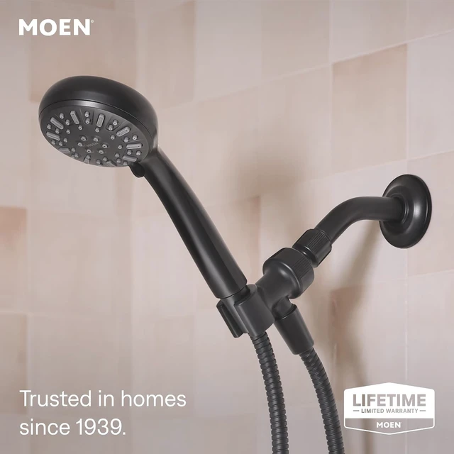 Alt view image 2 of 7 - Moen 6-Function Handheld Shower Head with Hose, Detachable Hand Shower, Matte Black, 280H1BL