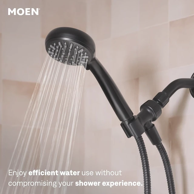 Alt view image 4 of 7 - Moen 6-Function Handheld Shower Head with Hose, Detachable Hand Shower, Matte Black, 280H1BL