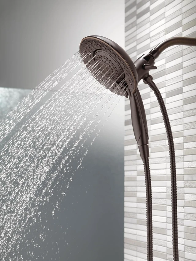 Alt view image 2 of 6 - Delta Faucet 5-Spray In2ition 2-in-1 Dual Shower Head with HandHeld Spray, Oil Rubbed Bronze Hand Held Shower Head with Hose, Handheld Shower Heads, 2.5 GPM Shower Head, Venetian Bronze 58569-RB25-PK