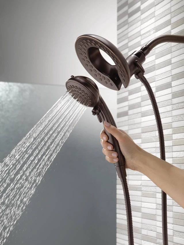 Alt view image 6 of 6 - Delta Faucet 5-Spray In2ition 2-in-1 Dual Shower Head with HandHeld Spray, Oil Rubbed Bronze Hand Held Shower Head with Hose, Handheld Shower Heads, 2.5 GPM Shower Head, Venetian Bronze 58569-RB25-PK