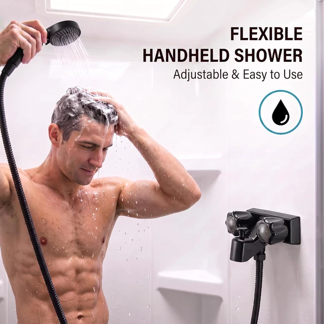 Alt view image 2 of 7 - Black 4 Inch RV Shower Faucet with Head & Hose Kit for Motorhome
