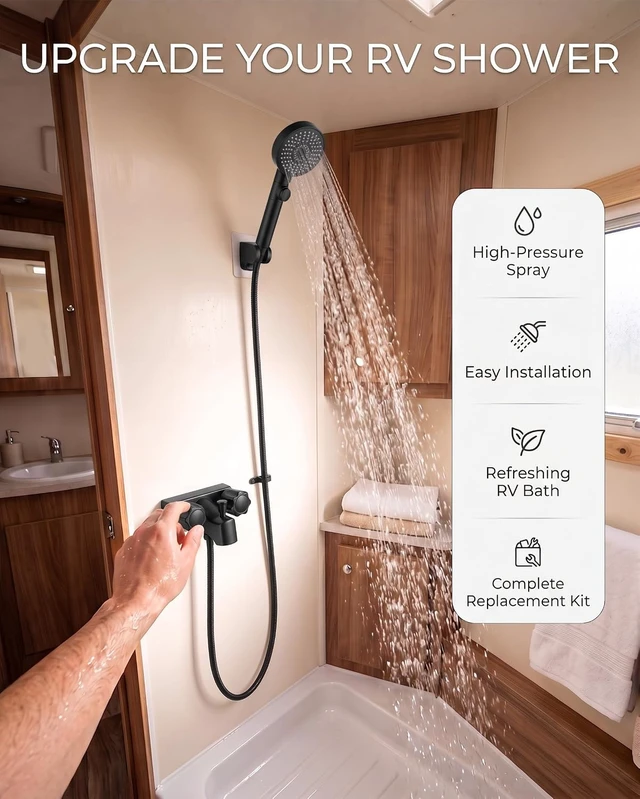 Alt view image 7 of 7 - Black 4 Inch RV Shower Faucet with Head & Hose Kit for Motorhome