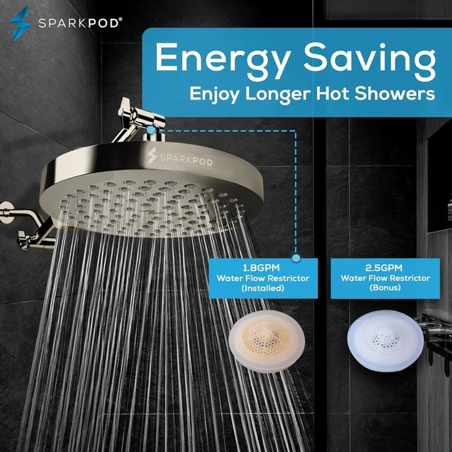 Alt view image 3 of 7 - SparkPod Rain Shower Head, 8 Inch Round, Elegant Brushed Nickel Finish
