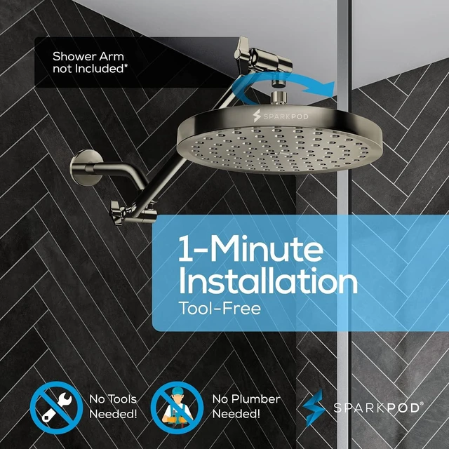 Alt view image 5 of 7 - SparkPod Rain Shower Head, 8 Inch Round, Elegant Brushed Nickel Finish