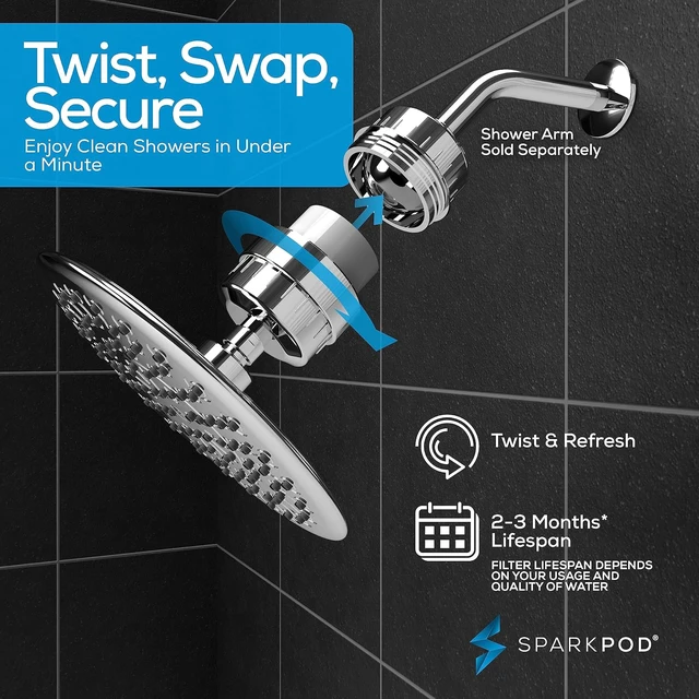 Alt view image 7 of 7 - SparkPod Luxury Filtered Shower Head, 23-Stage, 9.5" Round, Polished Chrome