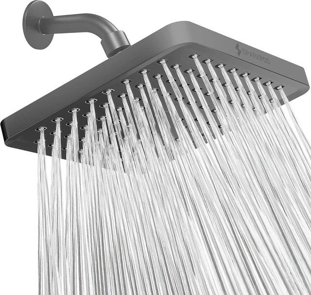 Main image of SparkPod Rain Shower Head, 8 Inch Square, Charcoal Grey Finish