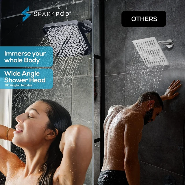 Alt view image 2 of 7 - SparkPod Rain Shower Head, 8 Inch Square, Charcoal Grey Finish