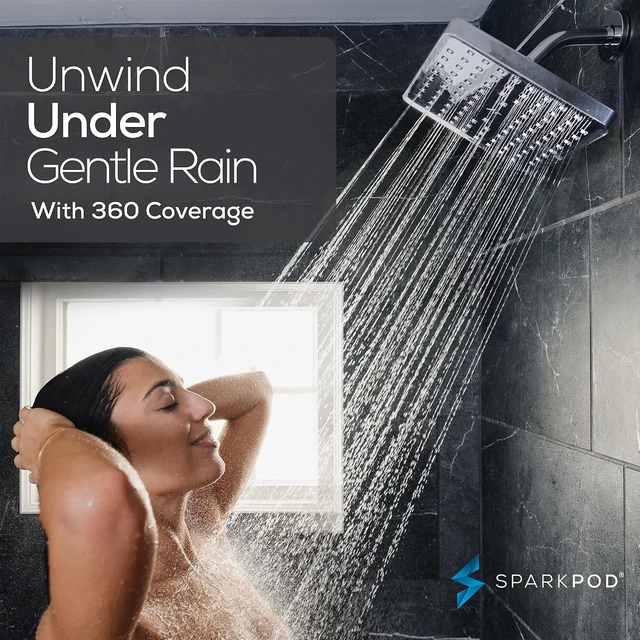 Alt view image 4 of 7 - SparkPod Rain Shower Head, 8 Inch Square, Charcoal Grey Finish