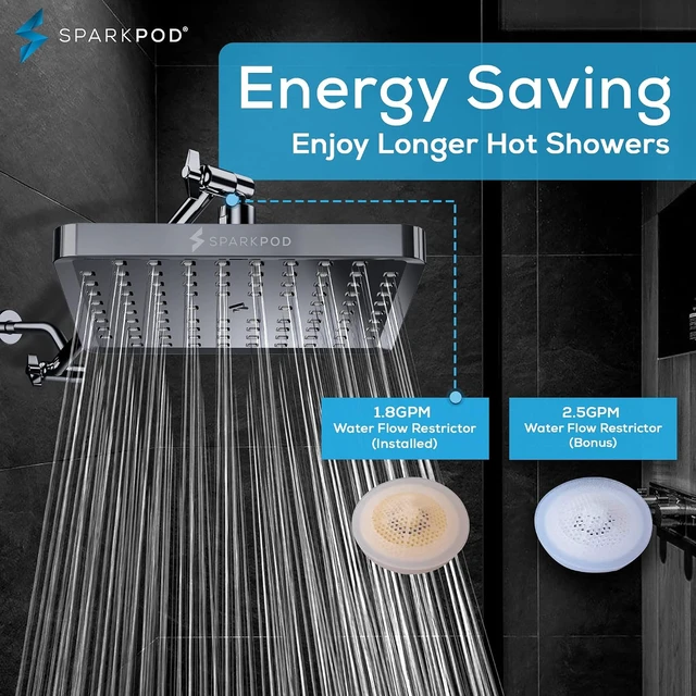 Alt view image 3 of 7 - SparkPod Rain Shower Head, 8 Inch Square, Charcoal Grey Finish