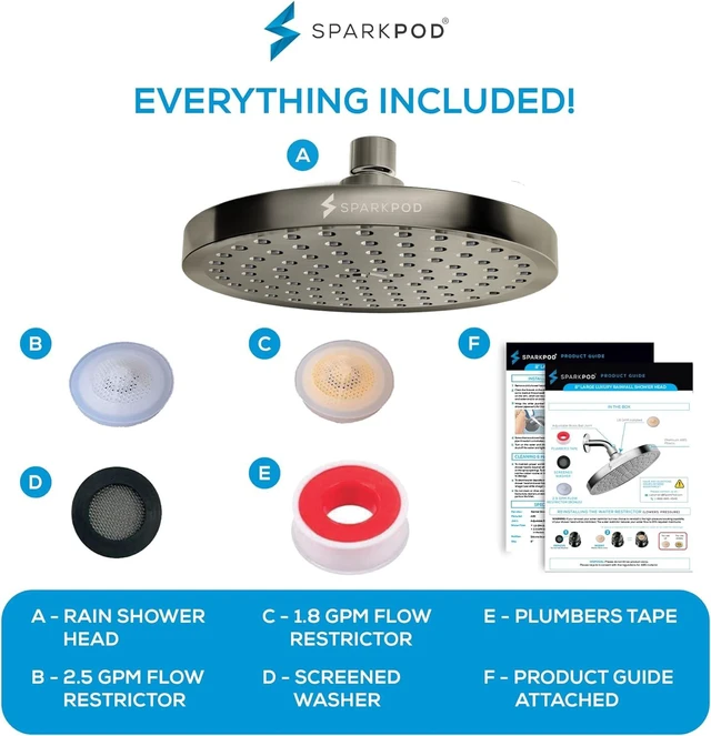 Alt view image 6 of 7 - SparkPod Rain Shower Head, 8 Inch Round, Elegant Brushed Nickel Finish