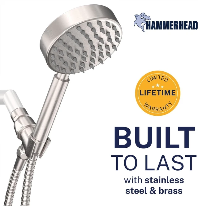Alt view image 2 of 7 - HammerHead Metal Handheld Shower Head High Pressure, 6ft Long Shower Hose