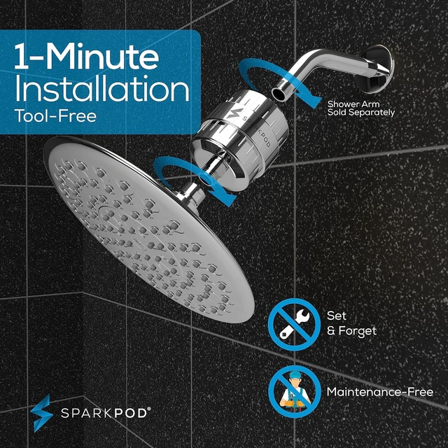 Alt view image 4 of 7 - SparkPod Luxury Filtered Shower Head, 23-Stage, 9.5" Round, Polished Chrome