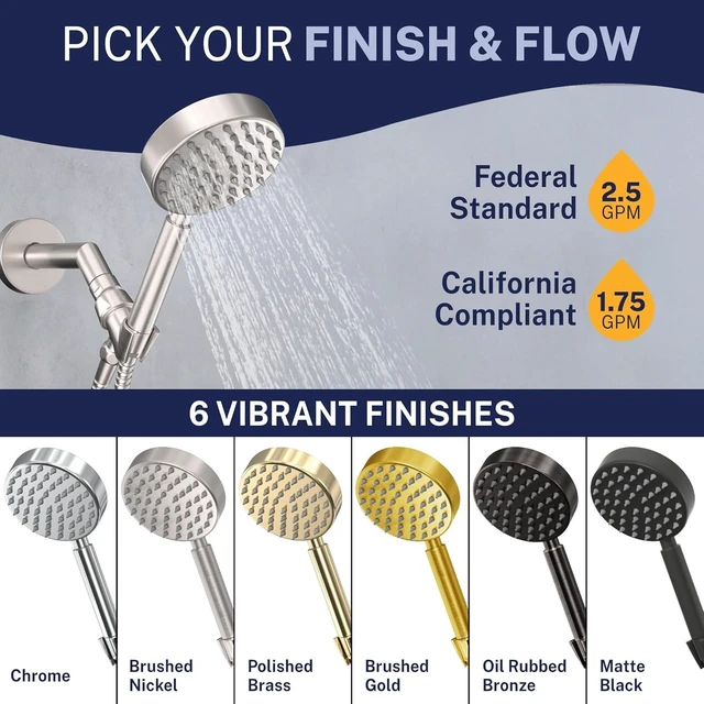 Alt view image 7 of 7 - HammerHead Metal Handheld Shower Head High Pressure, 6ft Long Shower Hose