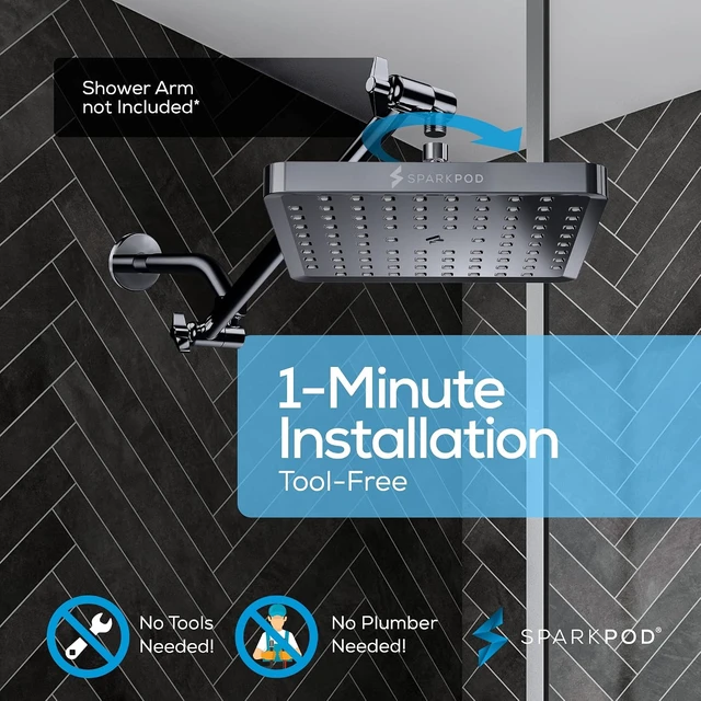 Alt view image 5 of 7 - SparkPod Rain Shower Head, 8 Inch Square, Charcoal Grey Finish