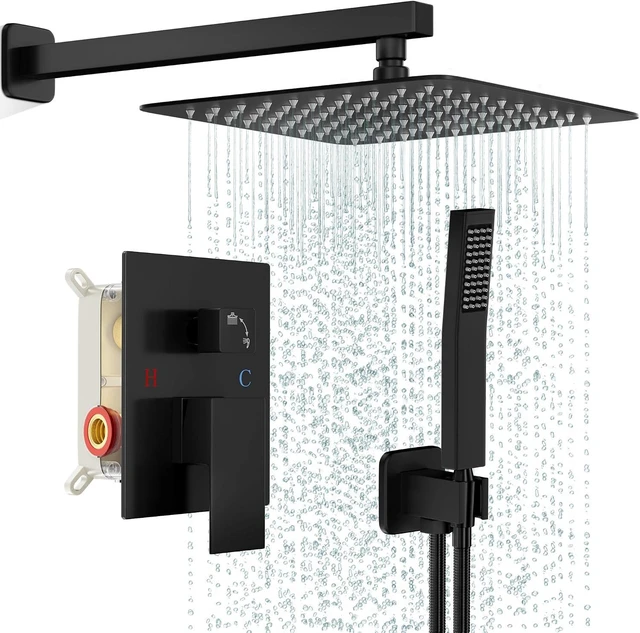 Main image of FPXRNG Shower Faucet Set with 10 Inch Matte Black Rain Shower Head
