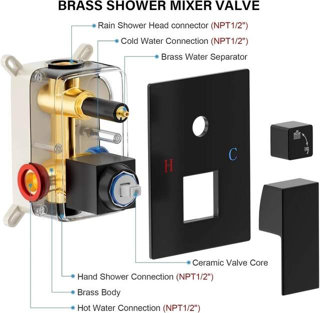 Alt view image 6 of 7 - FPXRNG Shower Faucet Set with 10 Inch Matte Black Rain Shower Head