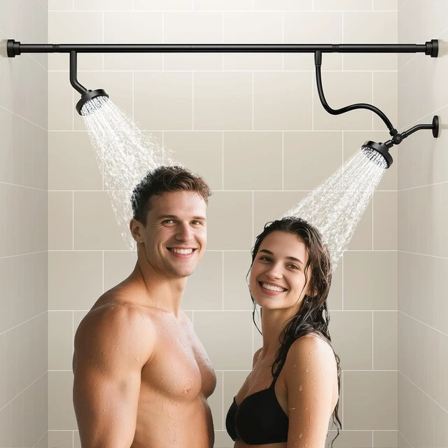 Main image of Dual Shower Head for Couples, Double Showerheads (Black)