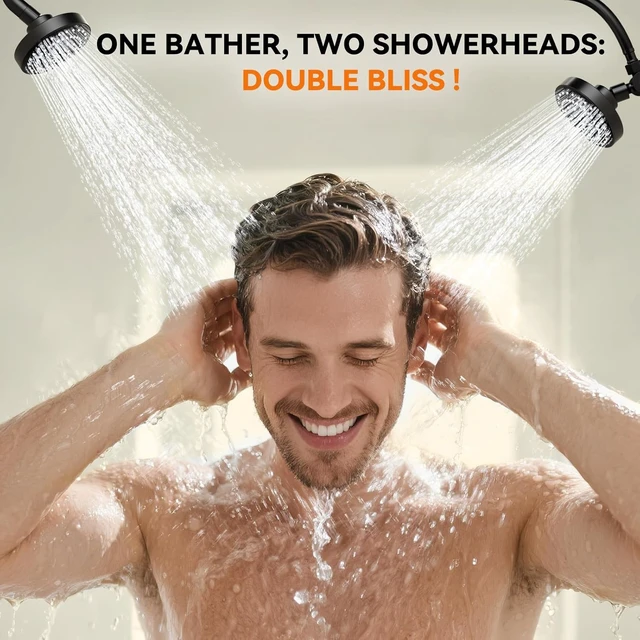 Alt view image 4 of 7 - Dual Shower Head for Couples, Double Showerheads (Black)