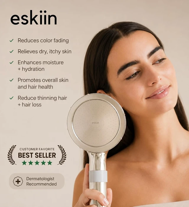 Alt view image 5 of 5 - Eskiin Filtered Shower Head - Best HandHeld Shower Head With Filters For Healthy Hair & Skin - High Pressure - Reduce Dandruff, Protect Colored Hair, And Soothe Dry Skin (Brushed Nickel)