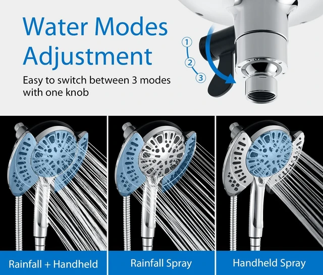 Alt view image 3 of 6 - INAVAMZ 2 in 1 Shower Head with Handheld Combo High Pressure Silver 2.5 GPM