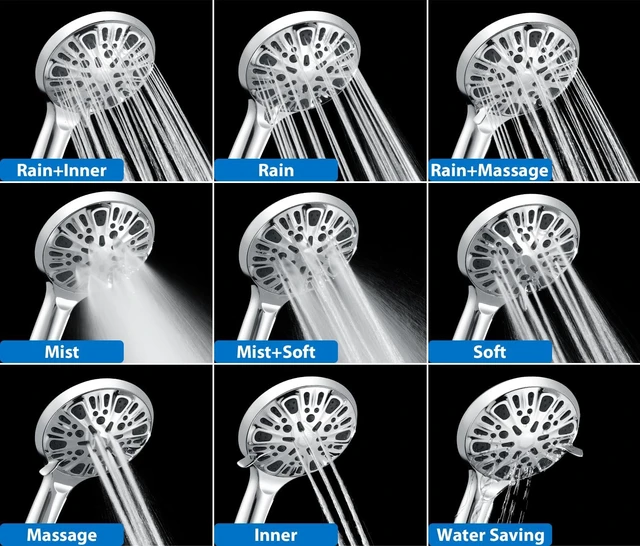 Alt view image 4 of 6 - INAVAMZ 2 in 1 Shower Head with Handheld Combo High Pressure Silver 2.5 GPM