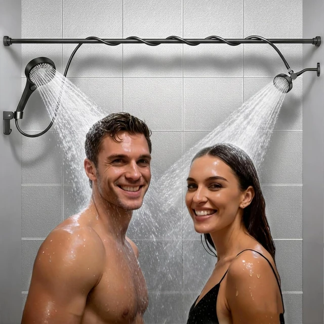 Main image of Dual Shower Head with Handheld for Couples, Double Showerhead (Black)