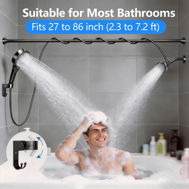 Alt view image 2 of 7 - Dual Shower Head with Handheld for Couples, Double Showerhead (Black)
