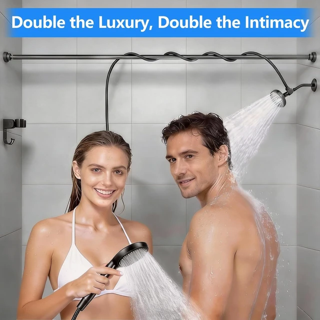 Alt view image 3 of 7 - Dual Shower Head with Handheld for Couples, Double Showerhead (Black)