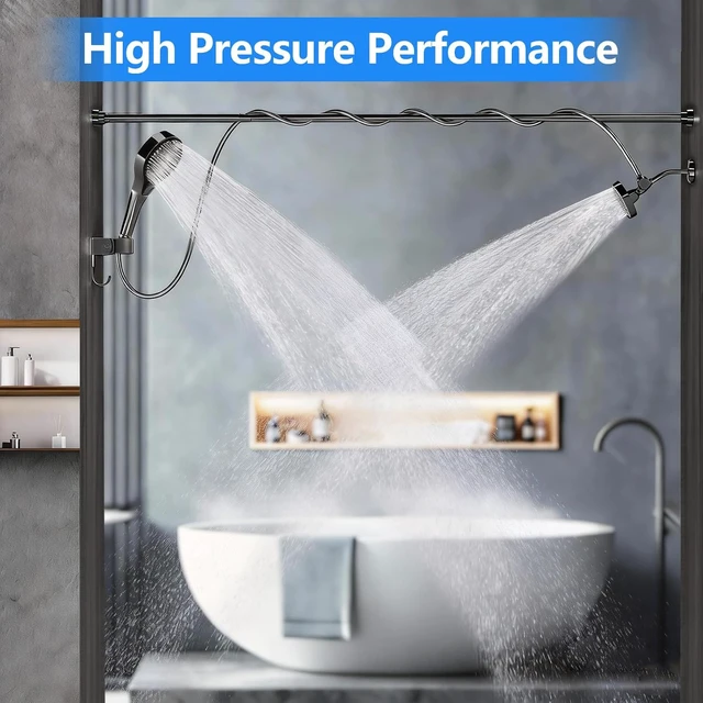 Alt view image 4 of 7 - Dual Shower Head with Handheld for Couples, Double Showerhead (Black)