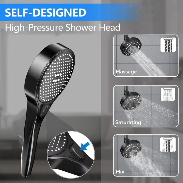 Alt view image 6 of 7 - Dual Shower Head with Handheld for Couples, Double Showerhead (Black)