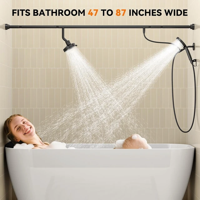 Alt view image 2 of 7 - Dual Shower Head with Handheld for Couples, Double Showerhead (Black)