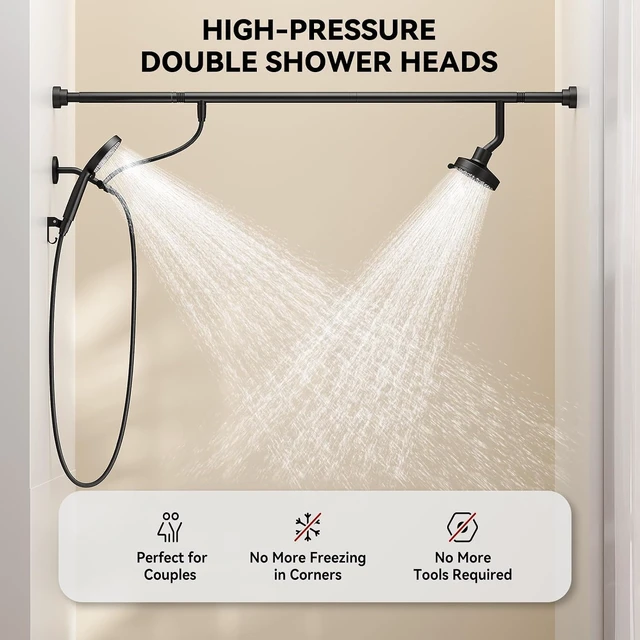 Alt view image 4 of 7 - Dual Shower Head with Handheld for Couples, Double Showerhead (Black)