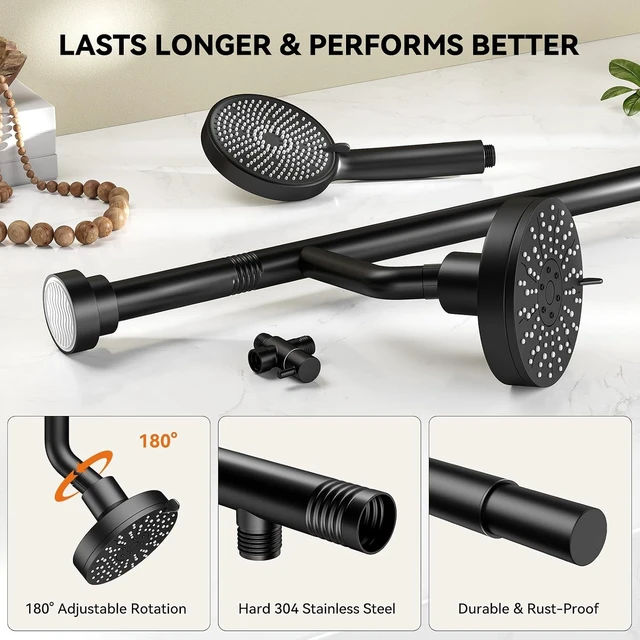 Alt view image 6 of 7 - Dual Shower Head with Handheld for Couples, Double Showerhead (Black)
