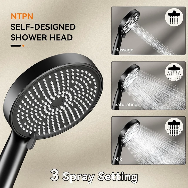 Alt view image 7 of 7 - Dual Shower Head with Handheld for Couples, Double Showerhead (Black)
