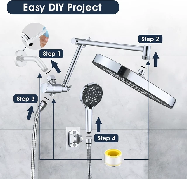 Alt view image 7 of 7 - PDPBath 14 Inch Rain Shower Head with 5+1 Settings Handheld Spray Combo, High Pressure Rainfall Shower Head with 16'' Upgrade Adjustable Extension Arm, 79" Extra Long Hose, 3-Way Diverter, Chrome